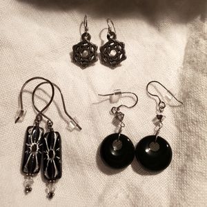 Vintage Reclaimed Silver Earrings Lot of 3 Czech Glass, Black Onyx, 925 …